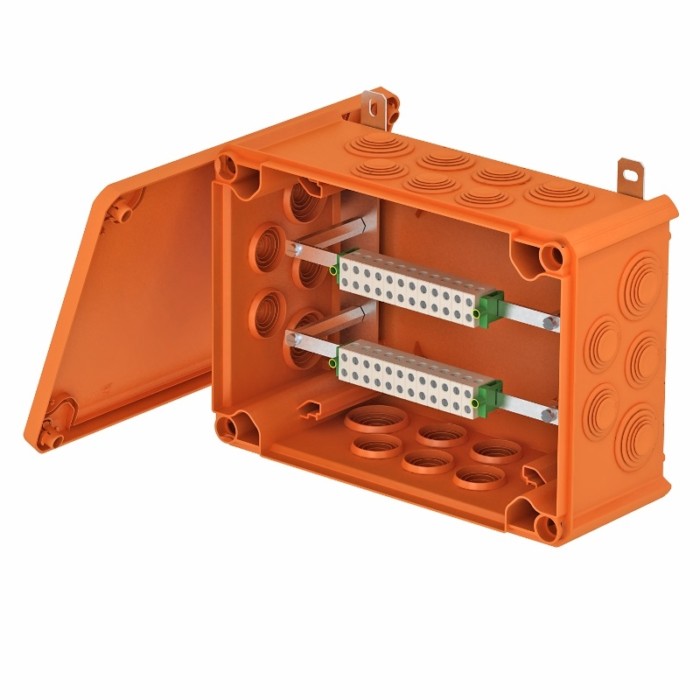 Коробка стальная FS с кабельными вводами и клеммниками IP55 150х150х80мм 6р 450V 20A 10мм.кв  нерж.контакт